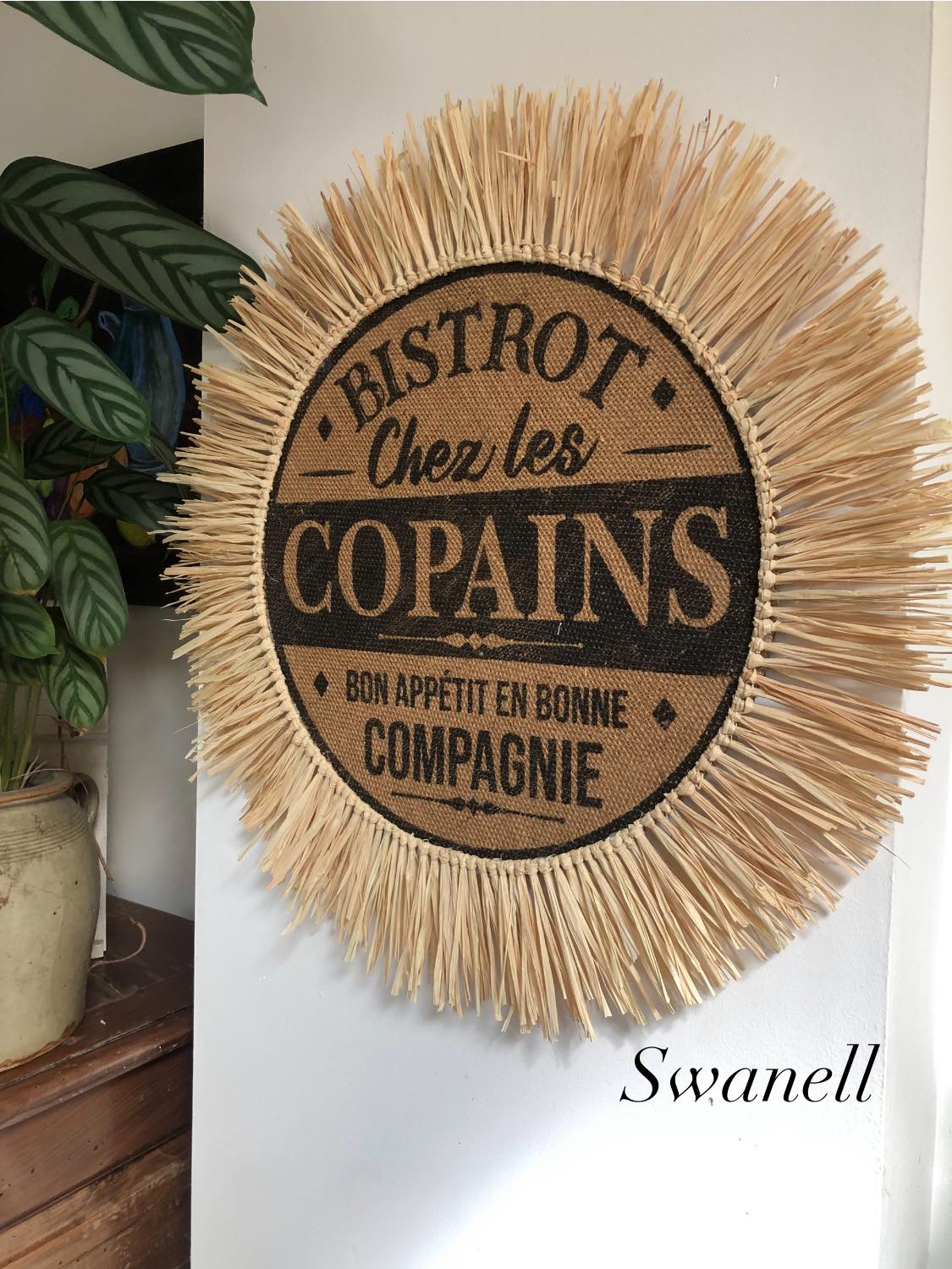 Décoration bohème en toile de jute et raphia naturel 60 cm