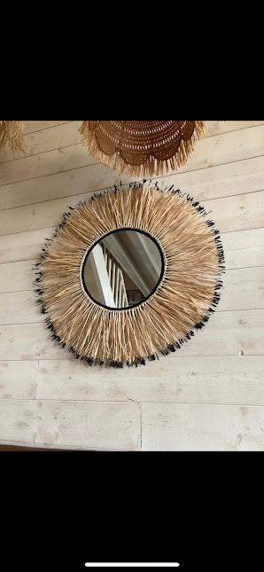 Grand miroir raphia le soleil noir