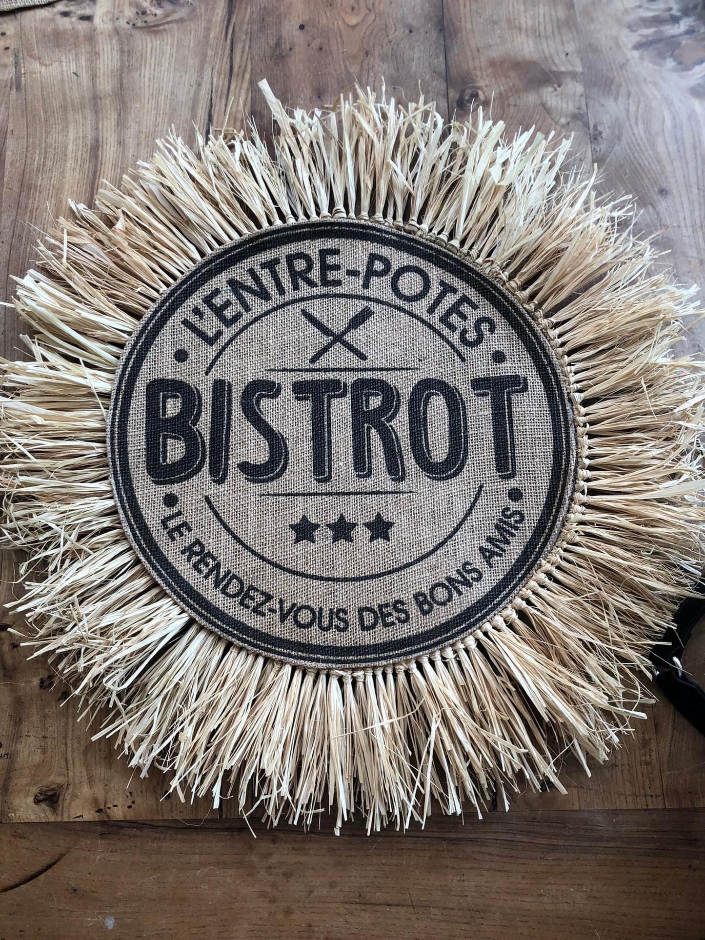 Décoration murale en raphia et toile de jute "BISTROT" 60 cm