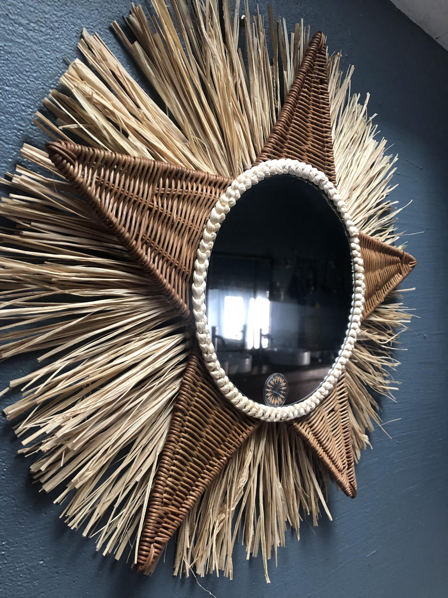 Miroir étoile en rotin e raphia naturel