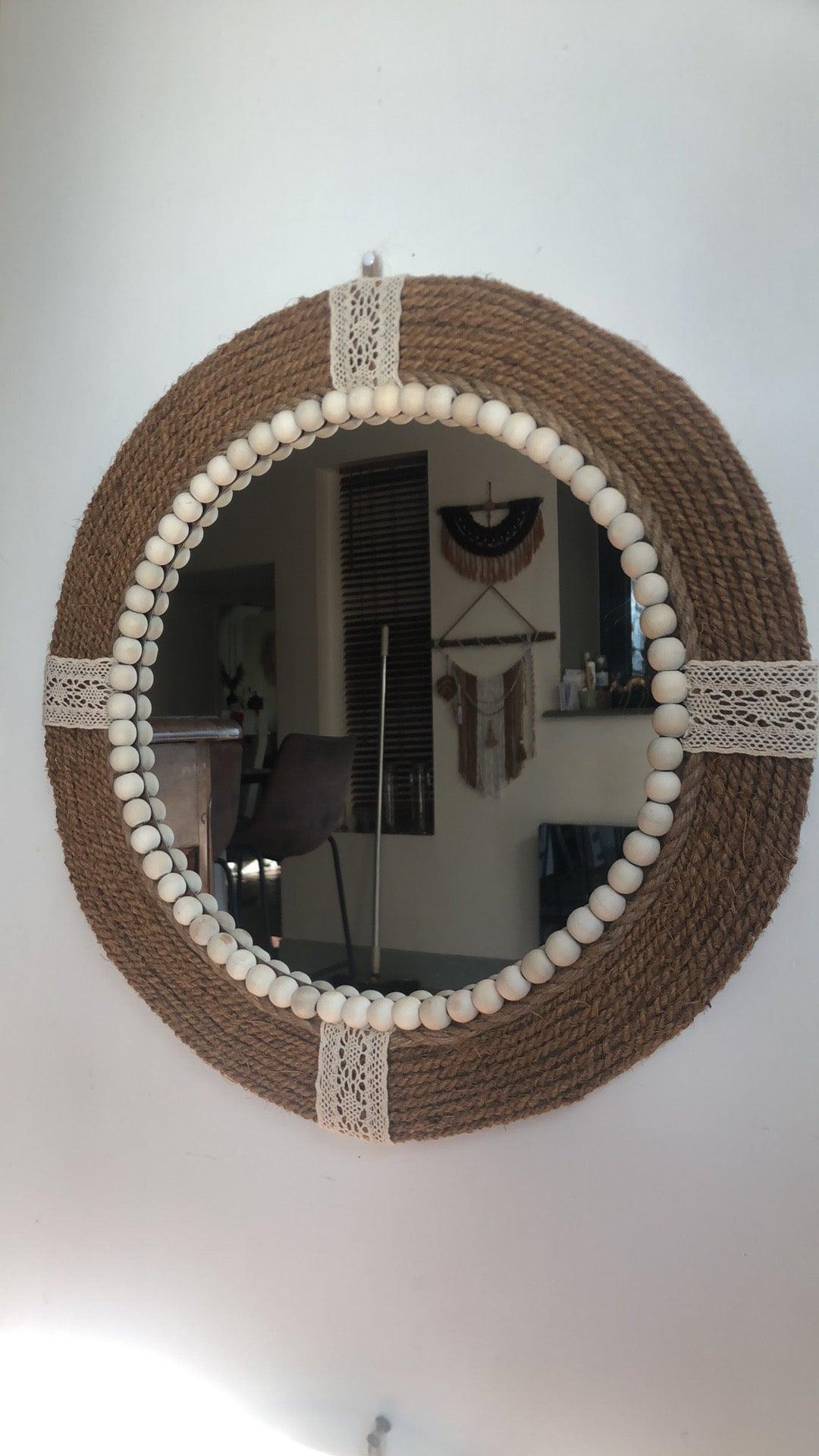 Miroir en corde naturelle et dentelle