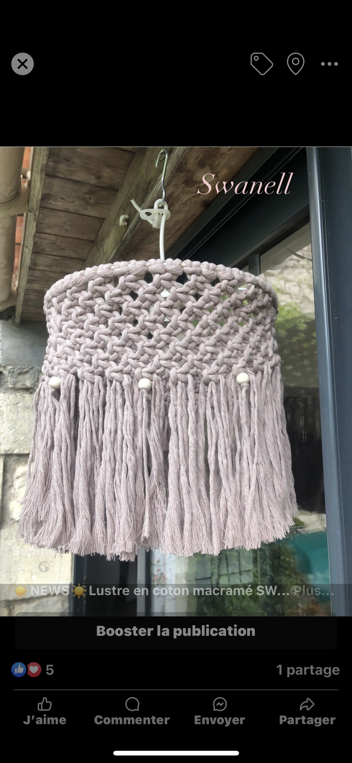 Lustre en coton macramé couleur taupe 30 cm