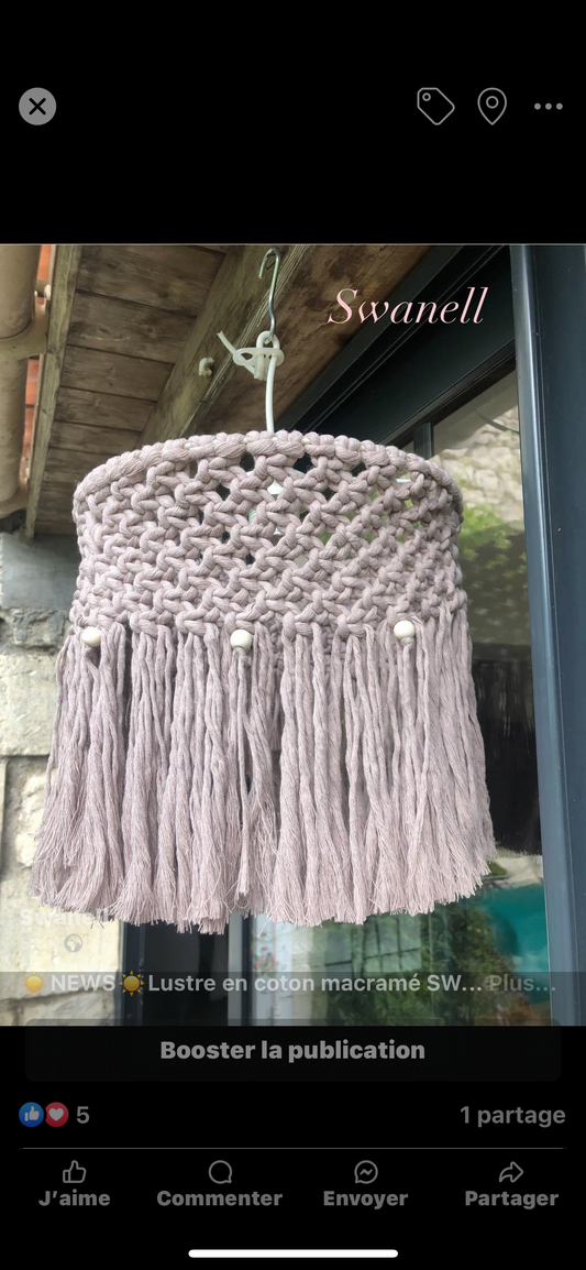 Lustre en coton macramé couleur taupe 30 cm