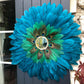 Grand Juju /miroir plumes bleu pétrole, noir et plumes de paon 60 CM