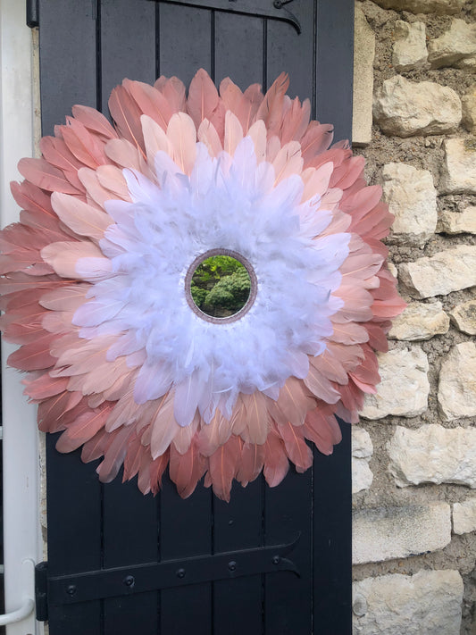 Grand Juju/ miroir plumes  Rose et blanc