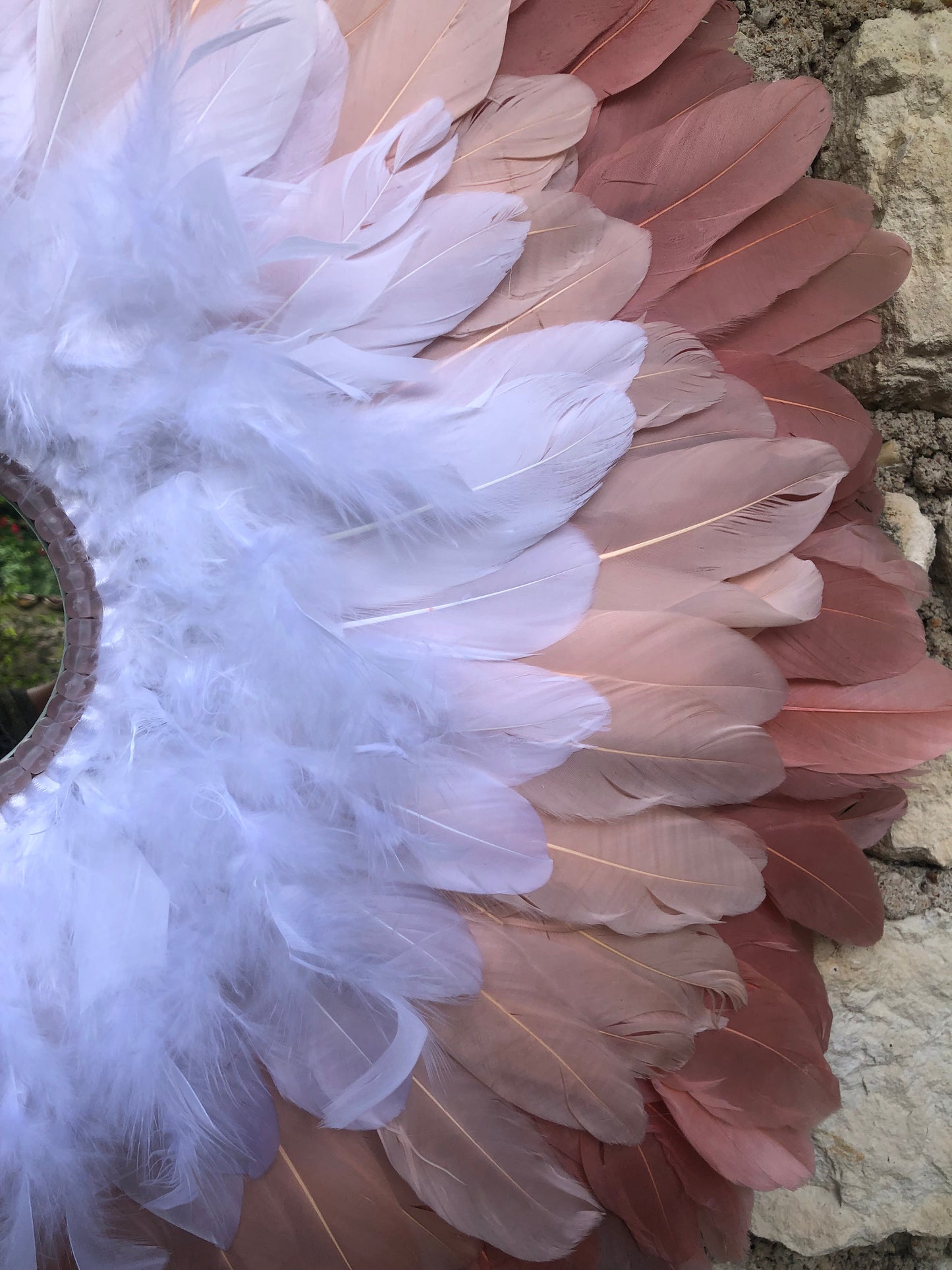 Grand Juju/ miroir plumes  Rose et blanc