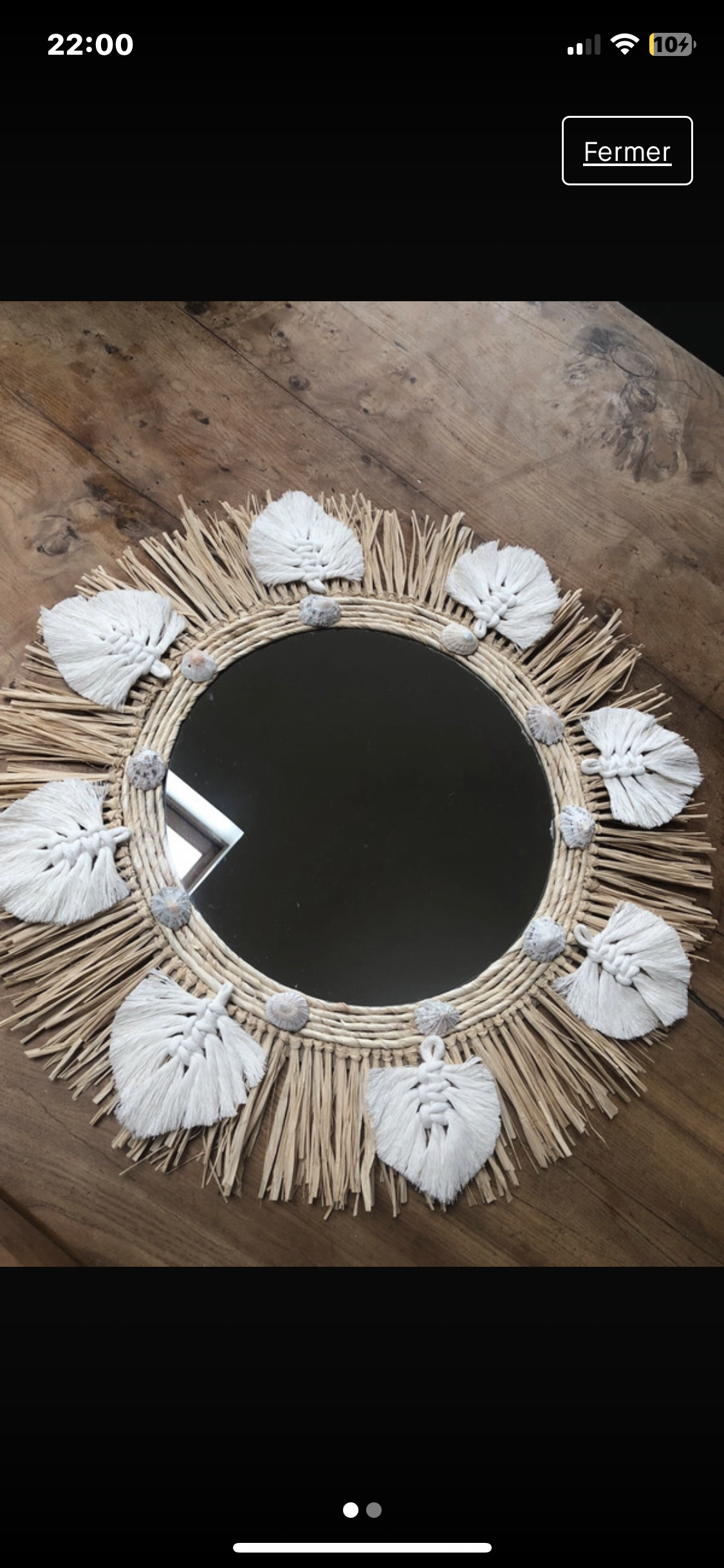 Miroir en raphia et coton