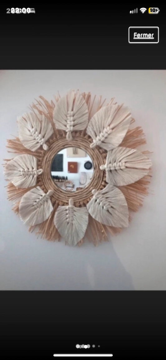 Miroir en raphia et coton