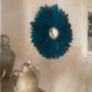 Miroir /Juju plumes bleu pétrole et plumes de paon 50 cm