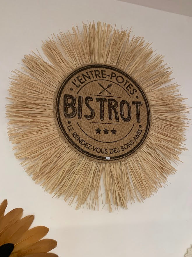 Raffia and burlap wall decoration, 60 cm