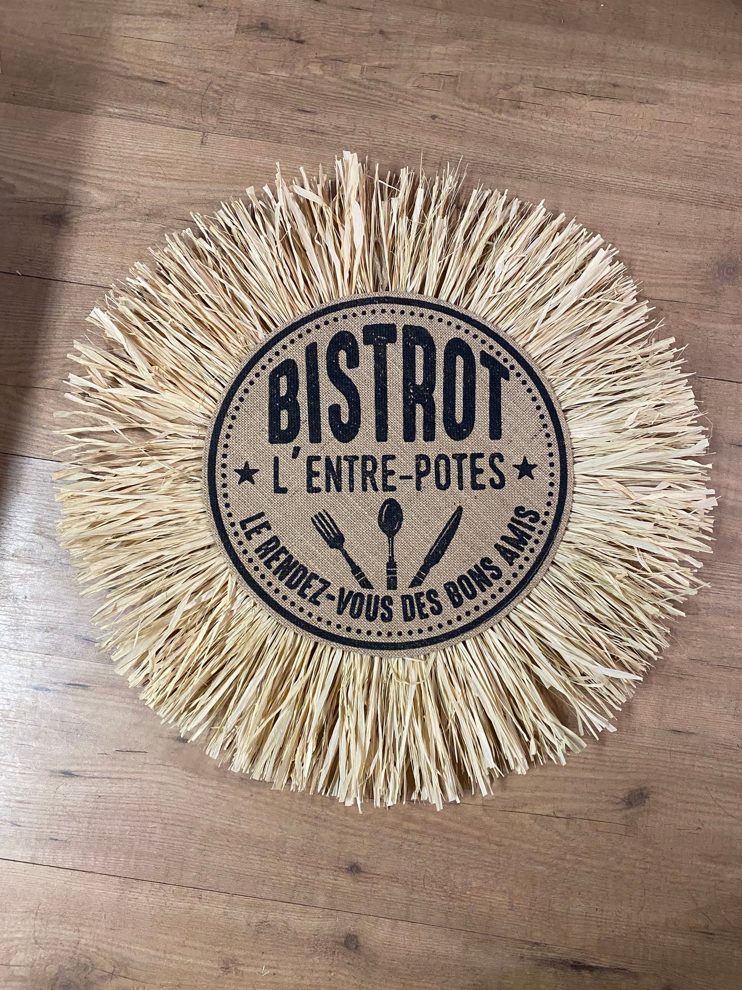 Bohemian decoration in burlap and natural raffia, 60 cm