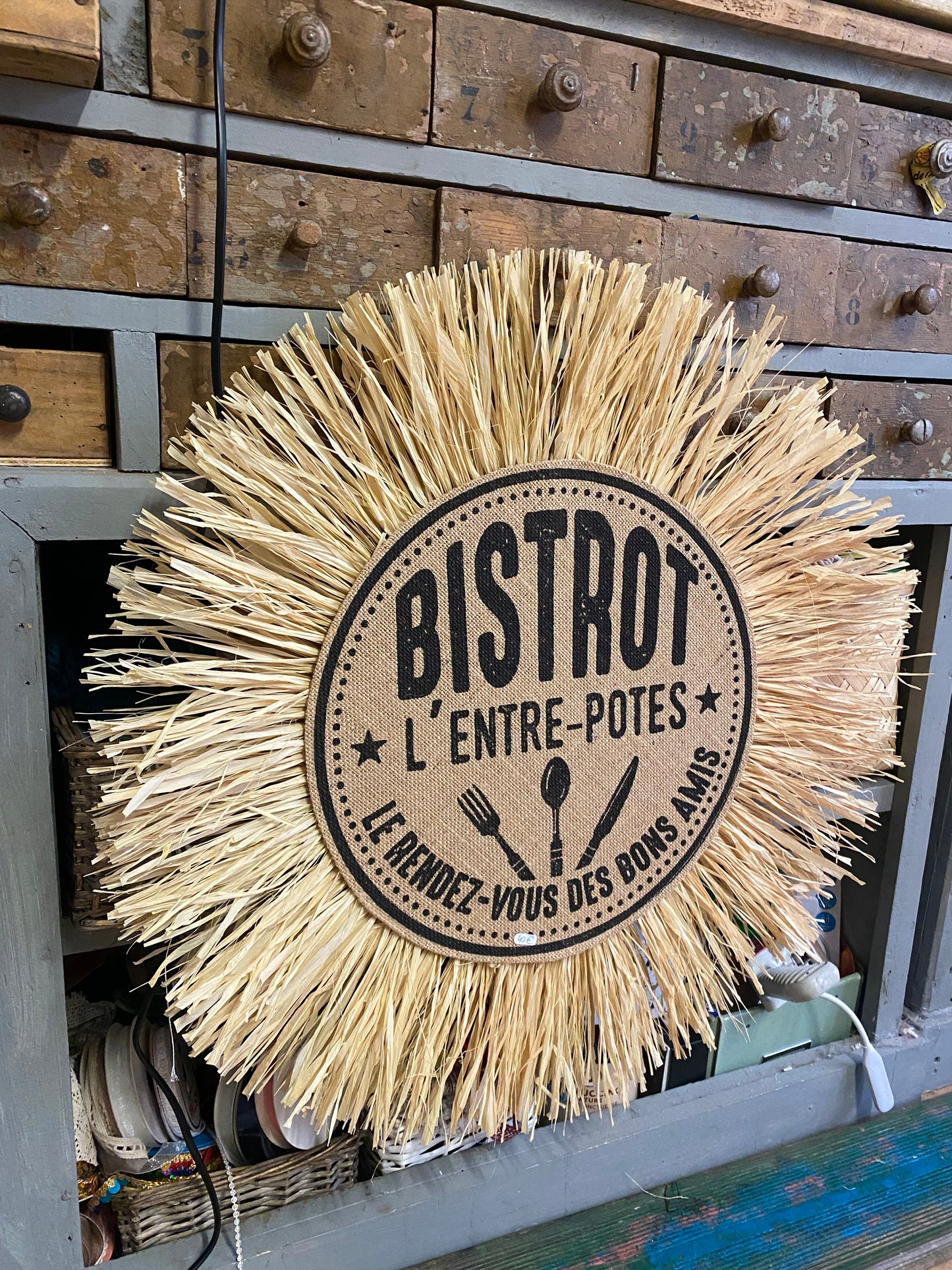 Bohemian decoration in burlap and natural raffia, 60 cm