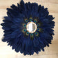 Large Juju/mirror with petrol blue, black and peacock feathers, 60 cm