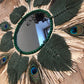 miroir en raphia, coton macramé et plumes de paon 50 cm