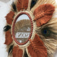 miroir en raphia, coton macramé et plumes de paon 50 cm