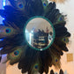 Black wall mirror with peacock feathers, 50cm