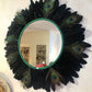 Black wall mirror with peacock feathers, 50cm