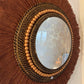 Mirror made of rattan, combed macrame cotton and hand-painted wooden beads