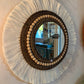 Mirror made of rattan, combed macrame cotton and hand-painted wooden beads