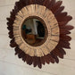 Decorative mirror made of rattan, raffia and large feathers (14 colours to choose from)