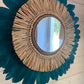 Decorative mirror made of rattan, raffia and large feathers (14 colours to choose from)
