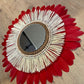 Decorative mirror made of rattan, raffia and large feathers (14 colours to choose from)