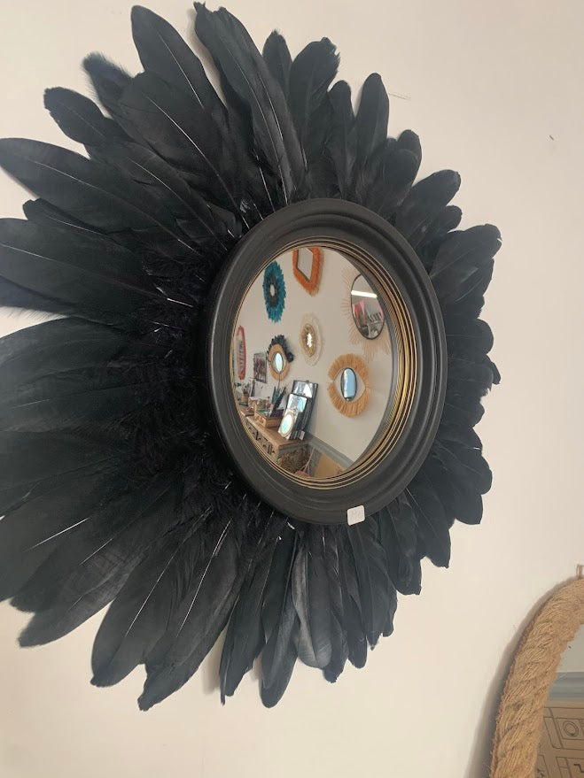 Miroir de sorcière plumes noires 50cm