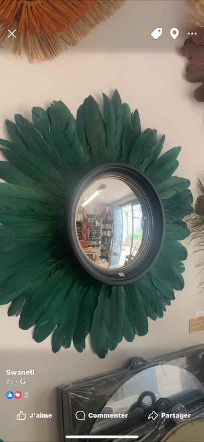 Miroir de sorcière aux grandes plumes vertes