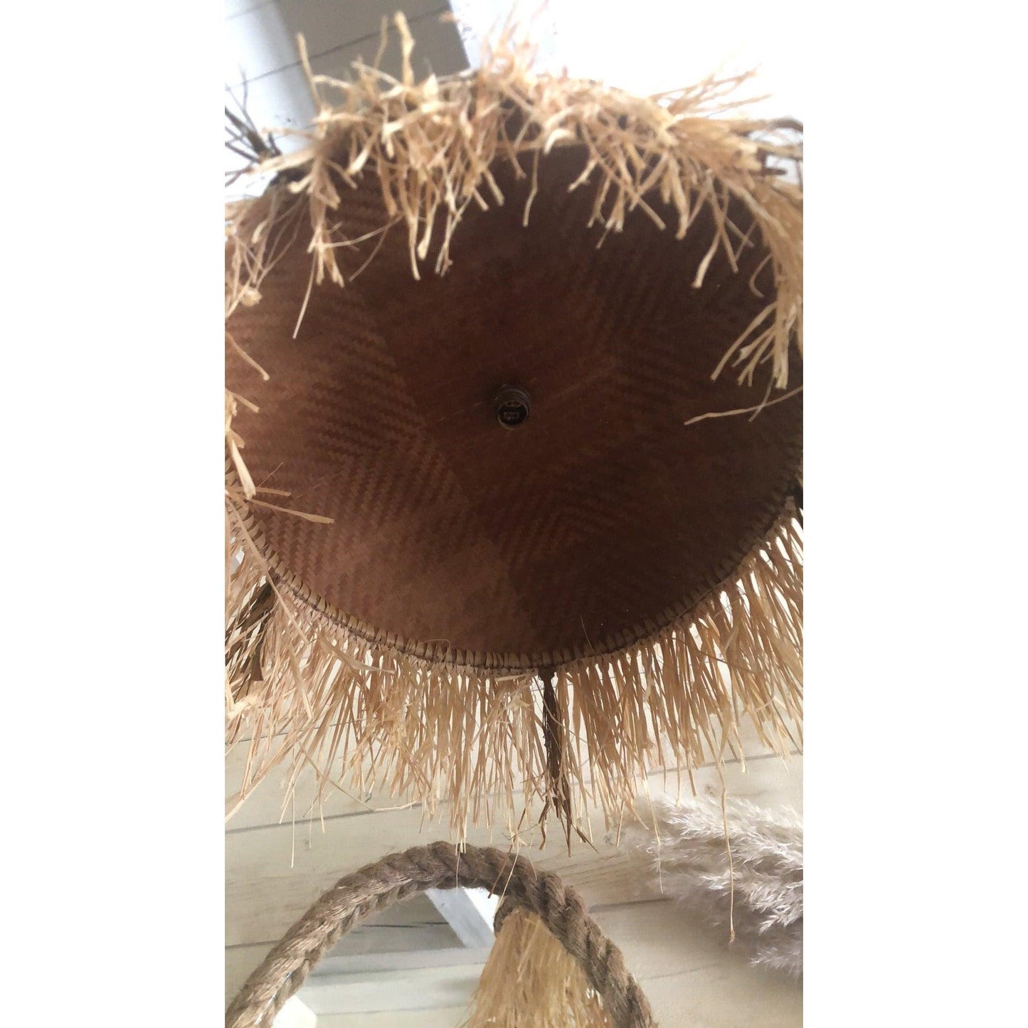 Large rattan and raffia chandelier 50 cm