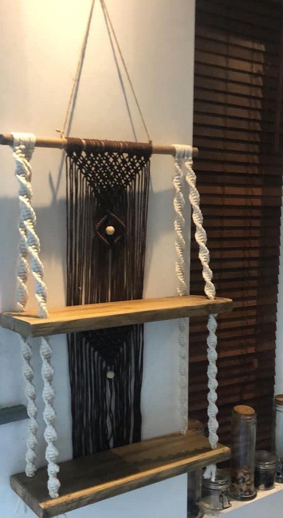 etagere bois et macramé blanc swanell