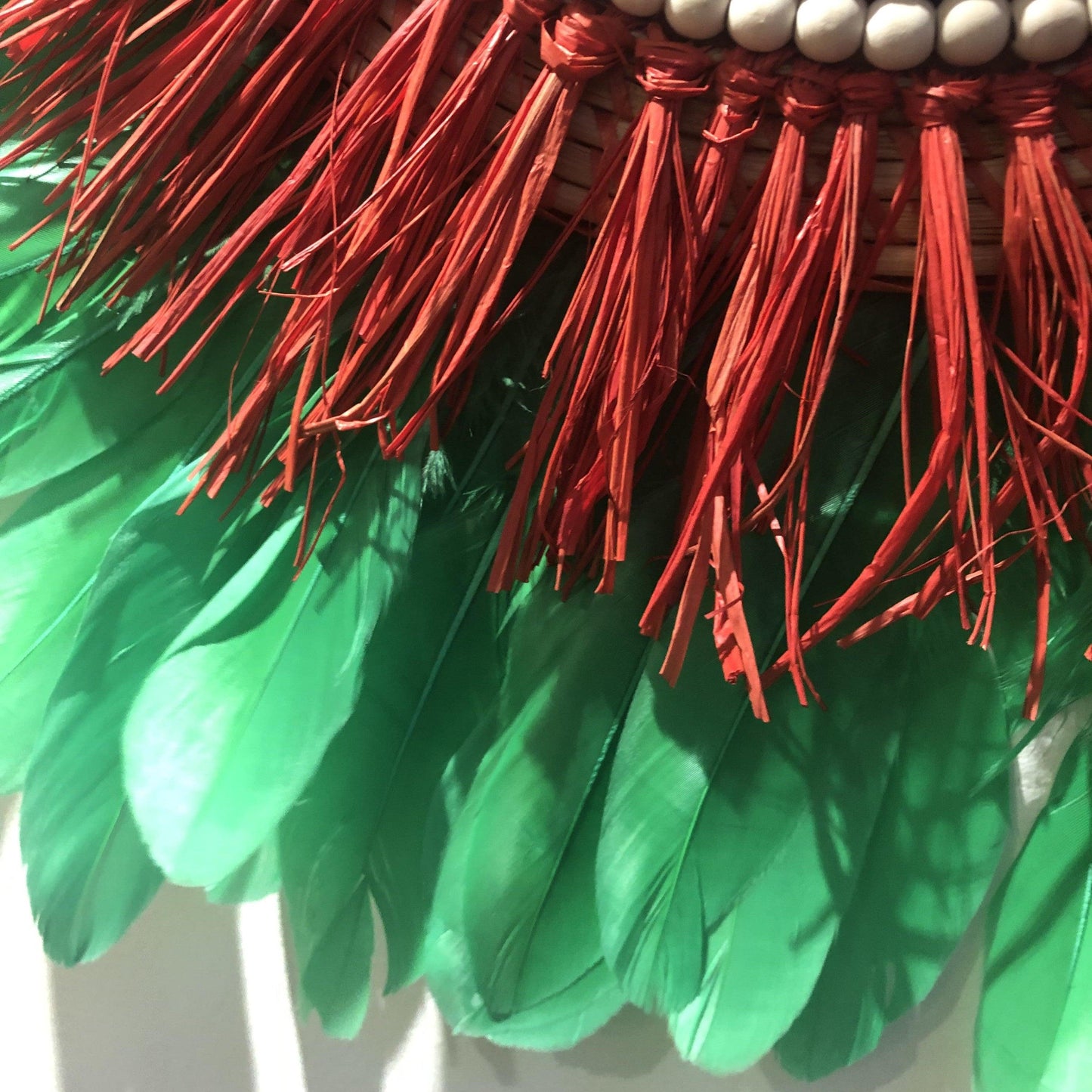 Mirrors in RED raffia and feathers in all colors