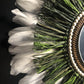 Miroir parfum boisé, raphia vert et plumes aux différents coloris