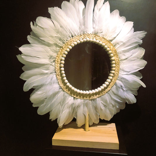 Miroir décoratif blanc sur socle bois a poser