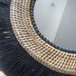 Miroir en rotin, coton macramé peigné et perles bois peintes à la main