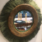 Miroir en rotin, coton macramé peigné et perles bois peintes à la main