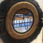 Miroir en rotin, coton macramé peigné et perles bois peintes à la main