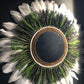 Miroir parfum boisé, raphia vert et plumes aux différents coloris